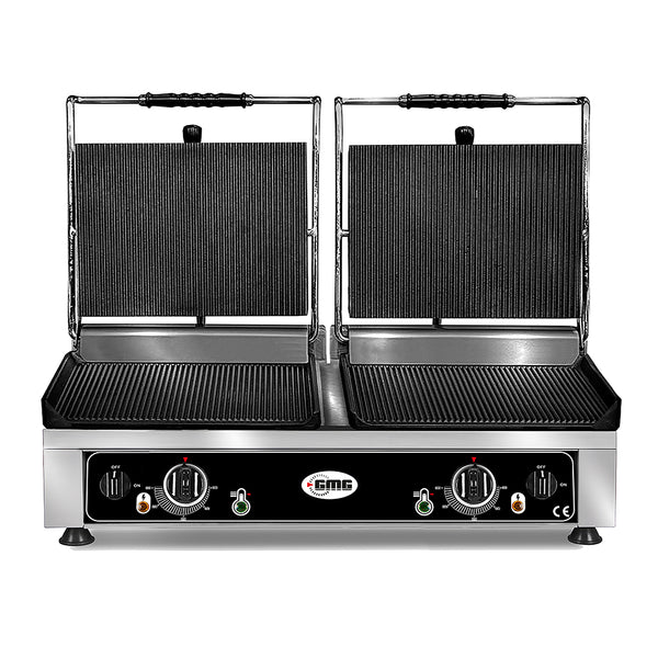 GMG Doppel-Kontaktgrill 2 × 36 × 27 cm, oben und unten gerillt, Gusseisen