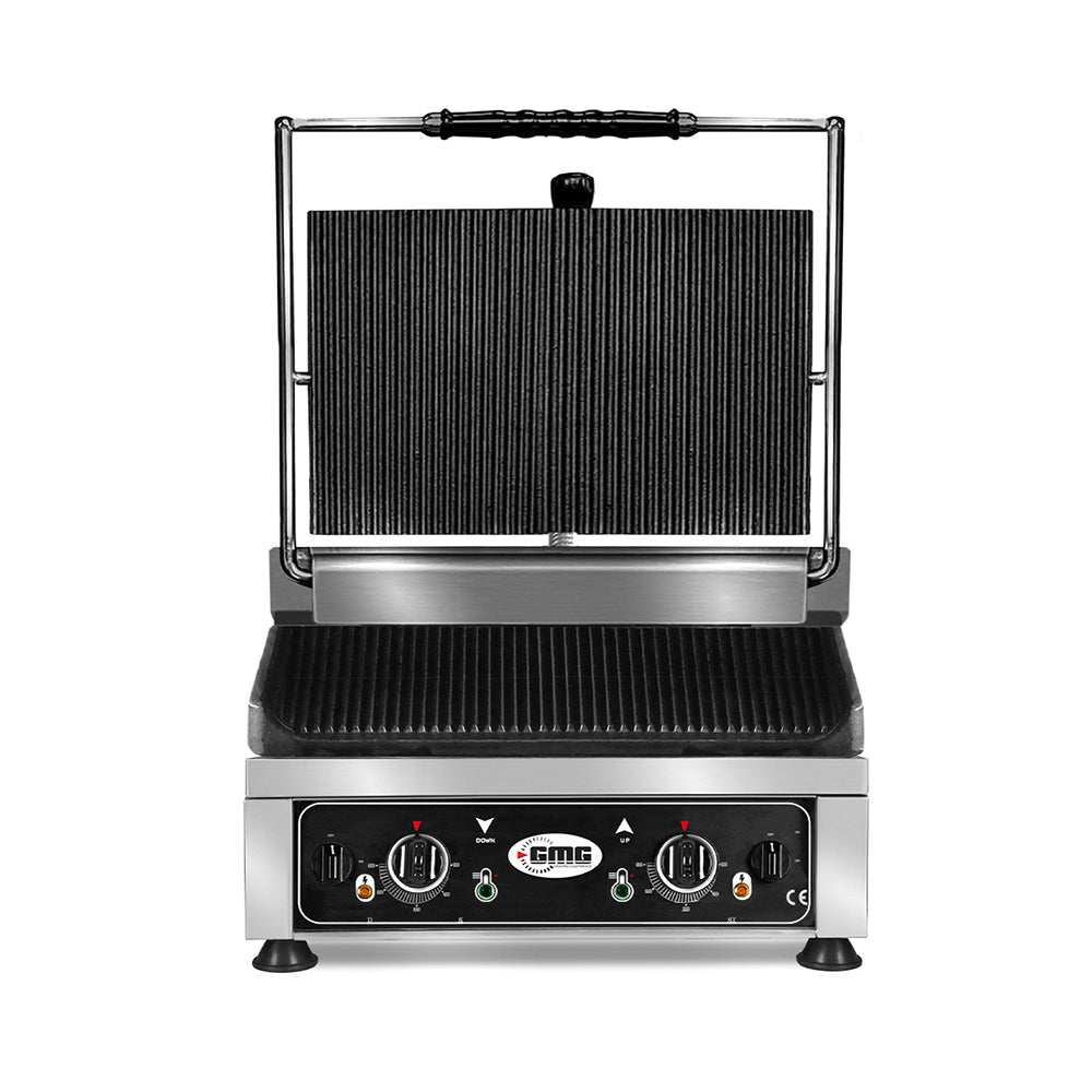 GMG Kontaktgrill 45 × 27 cm, oben und unten gerillt, getrennt regelbar, Gusseisen