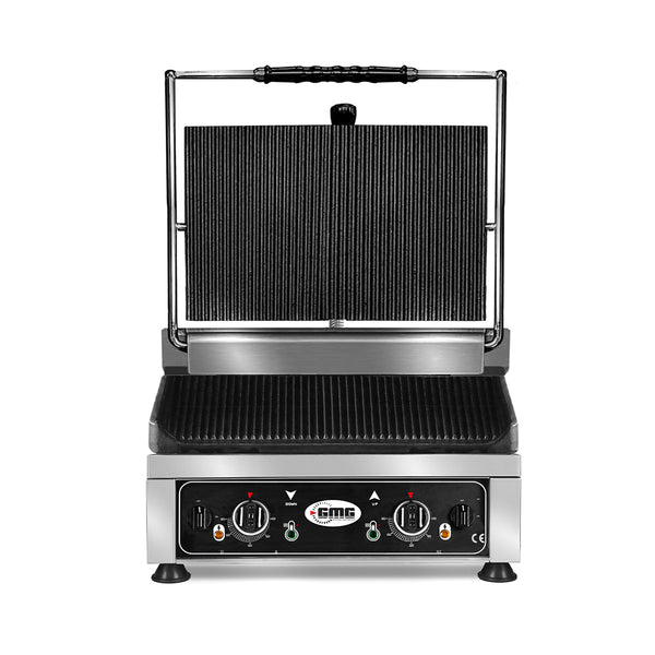 GMG Kontaktgrill 45 × 27 cm, oben und unten gerillt, getrennt regelbar, Gusseisen