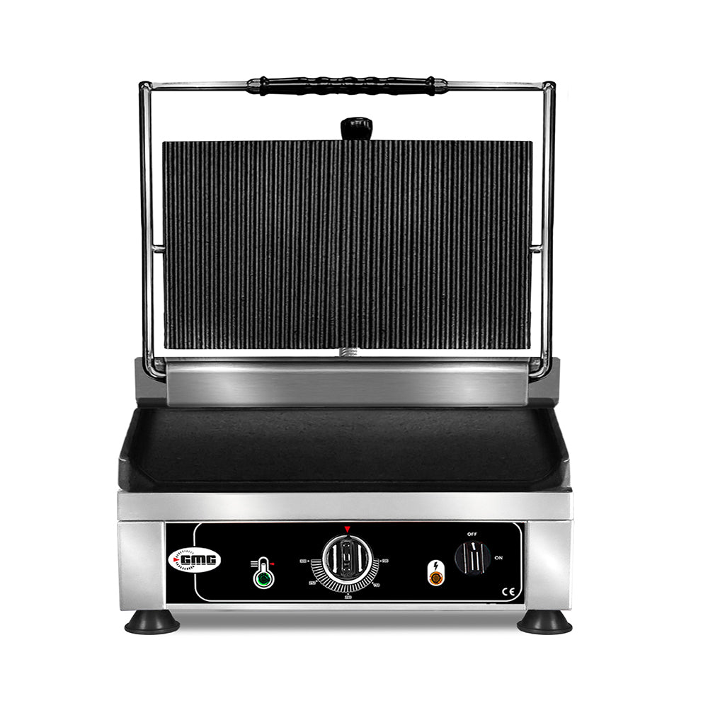 GMG Kontaktgrill 45 × 27 cm, oben gerillt, unten glatt, Gusseisen