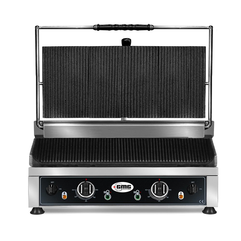 GMG Kontaktgrill 60 × 40 cm, oben und unten gerillt, Gusseisen