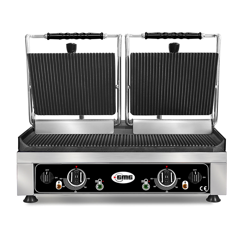 GMG Doppel-Kontaktgrill 52 × 24 cm, oben und unten gerillt, Gusseisen