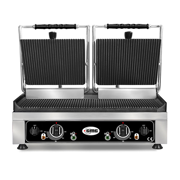 GMG Doppel-Kontaktgrill 52 × 24 cm, oben und unten gerillt, Gusseisen