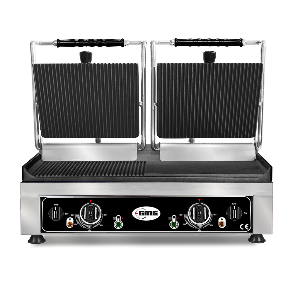 GMG Doppel-Kontaktgrill 52 × 24 cm, oben gerillt, unten glatt und gerillt, Gusseisen