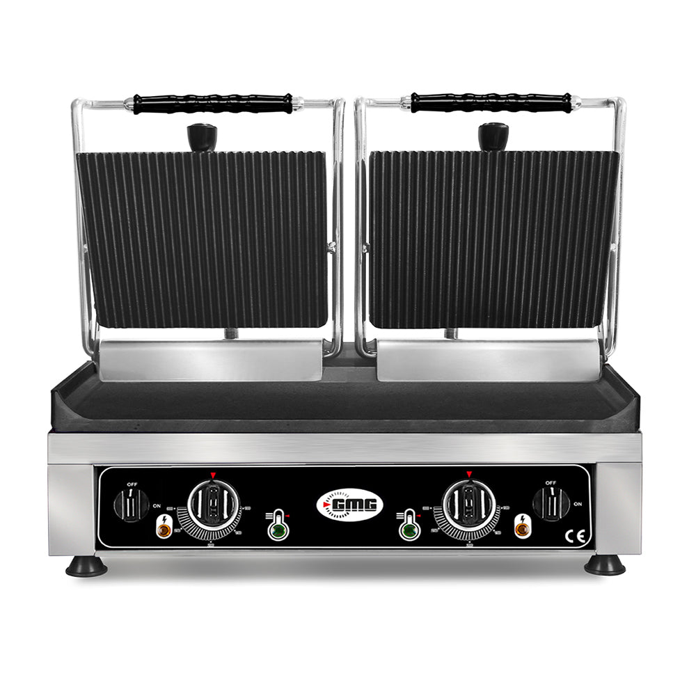 GMG Doppel-Kontaktgrill 52 × 24 cm, oben gerillt, unten glatt, Gusseisen