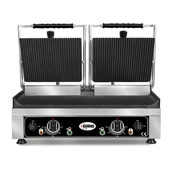 GMG Doppel-Kontaktgrill 52 × 24 cm, oben gerillt, unten glatt, Gusseisen