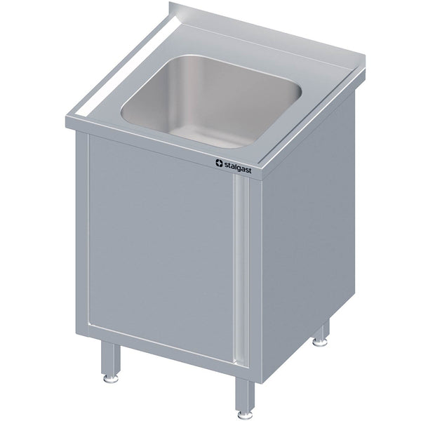 Stalgast Spülschrank mit Flügeltür 600x600x850 mm, mit einem Becken mit Aufkantung, verschweißt