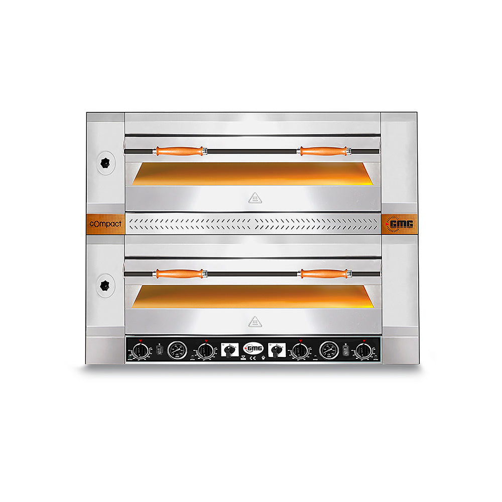 GMG Pizzaofen, 6+6x Ø 30 cm, 12 kW 400V, Bedienelement unten, mit Schamottsteinboden, 2 Backkammern