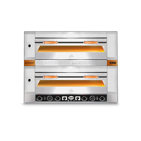 GMG Pizzaofen, 6+6x Ø 30 cm, 12 kW 400V, Bedienelement unten, mit Schamottsteinboden, 2 Backkammern