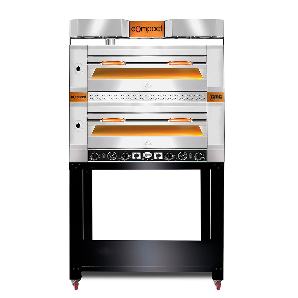 GMG Pizzaofen, 6+6x Ø 30 cm, 12 kW 400V, Bedienelement unten, mit Schamottsteinboden, 2 Backkammern