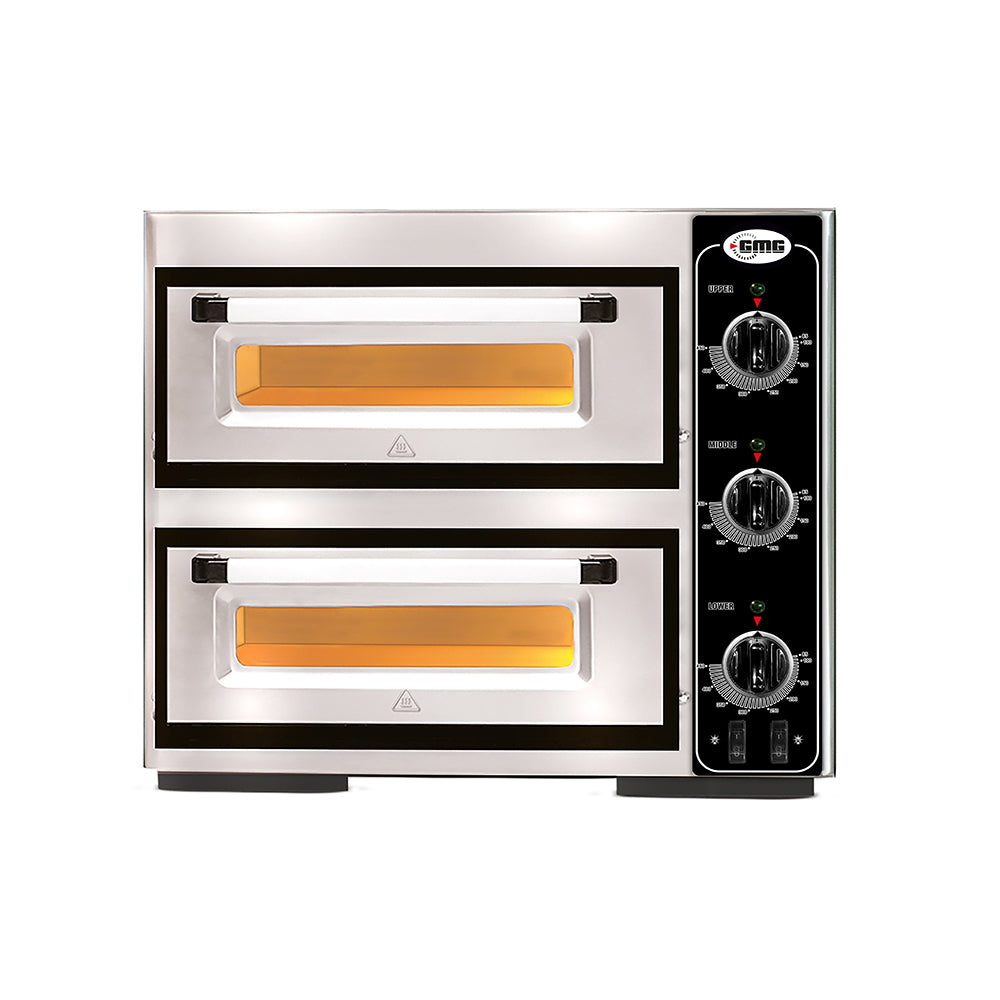 GMG Pizzaofen PF5050 DE3 elektrisch, 4+4x Ø25cm, 6 kW, 400V, Edelstahl 2 Backkammern