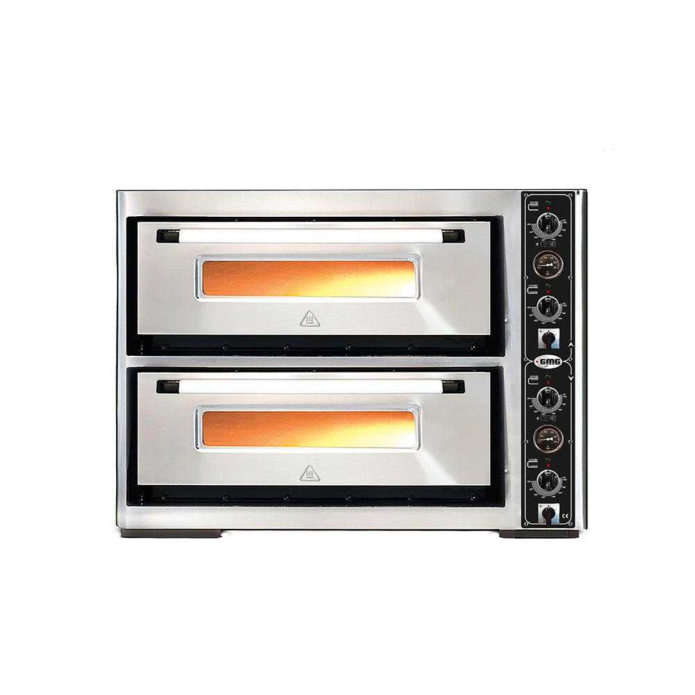 GMG Pizzaofen PF70105 Lux mit Thermometer elektrisch, 6+6x Ø33cm, 15 kW, 400V, Edelstahl 2 Etagen Vollschamott