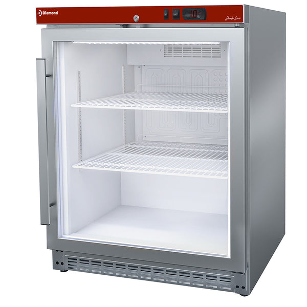 Diamond Kühlschrank, Glastür, belüftet, 150 Liter. aus Edelstahl