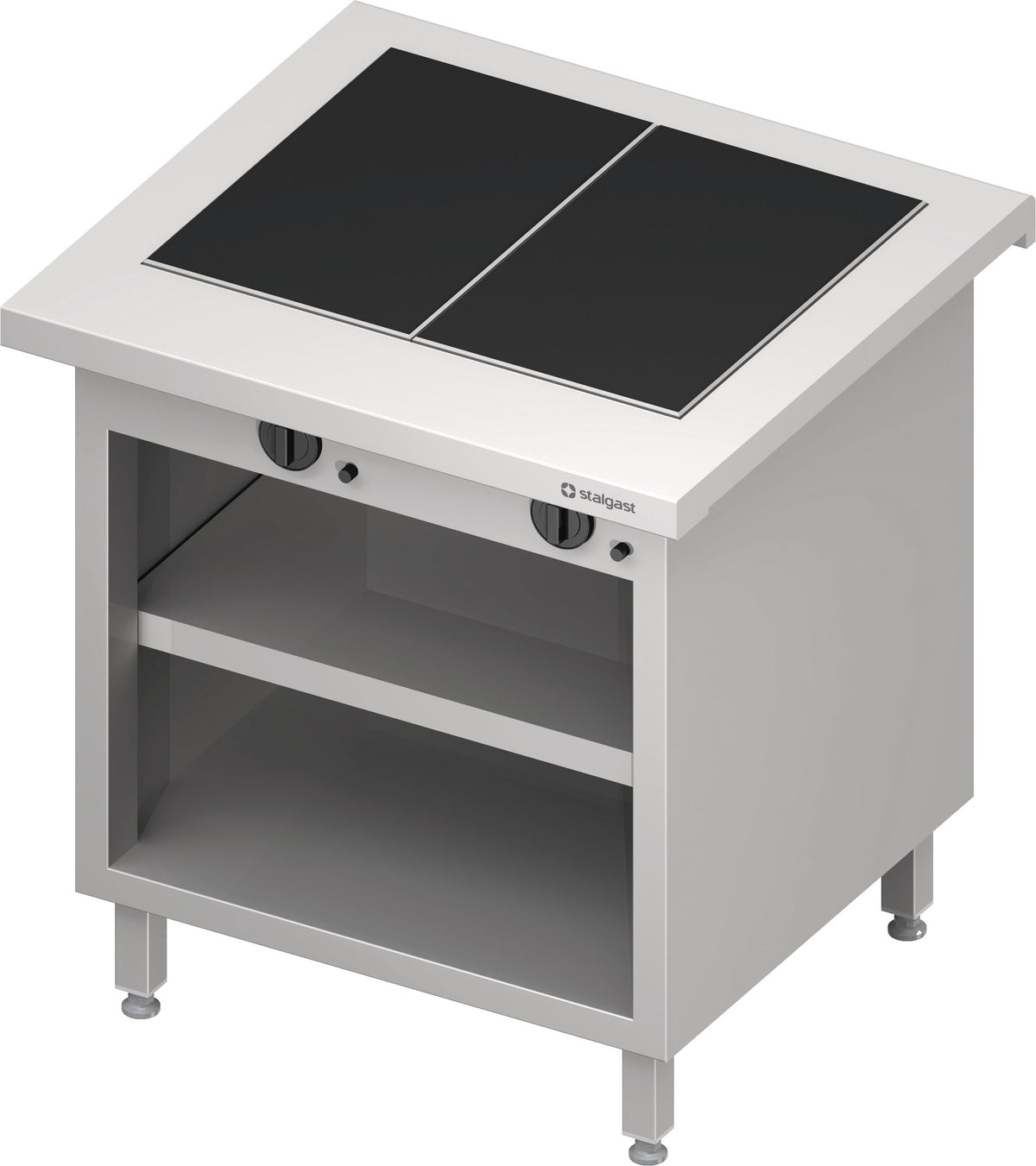 Stalgast Warmausgabe "Free Flow" mit 2 Wärmeplatten aus Glaskeramik und offenem Unterschrank 799x750x880 mm, Edelstahlabdeckung