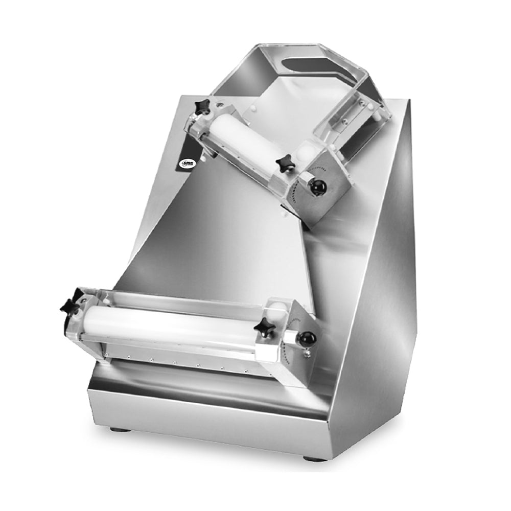 GMG Teigausrollmaschinen Ø 40cm für runde Pizzen, Teigstärke 1-4mm, Teiggewicht variabel 100-700gr Gehäuse Edelstahl