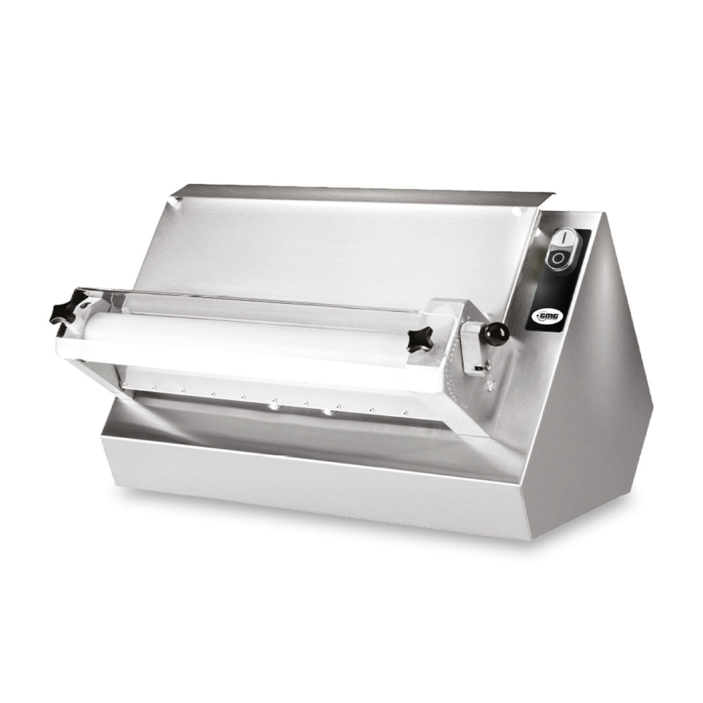 GMG Teigausrollmaschinen Ø 30cm für runde und eckige Pizzen, Teigstärke einstellbar, Teiggewicht variabel 80-210gr