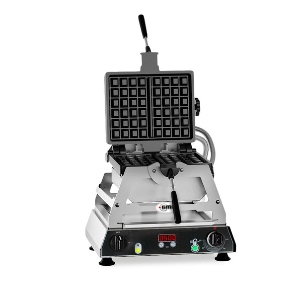 GMG Waffeleisen Rondo, 2x (10,8 x 17,4 x 1,4cm), Wechselbare Backplatte aus Gusseisen, 180° drehbar, 50° bis 300°C, Gehä
