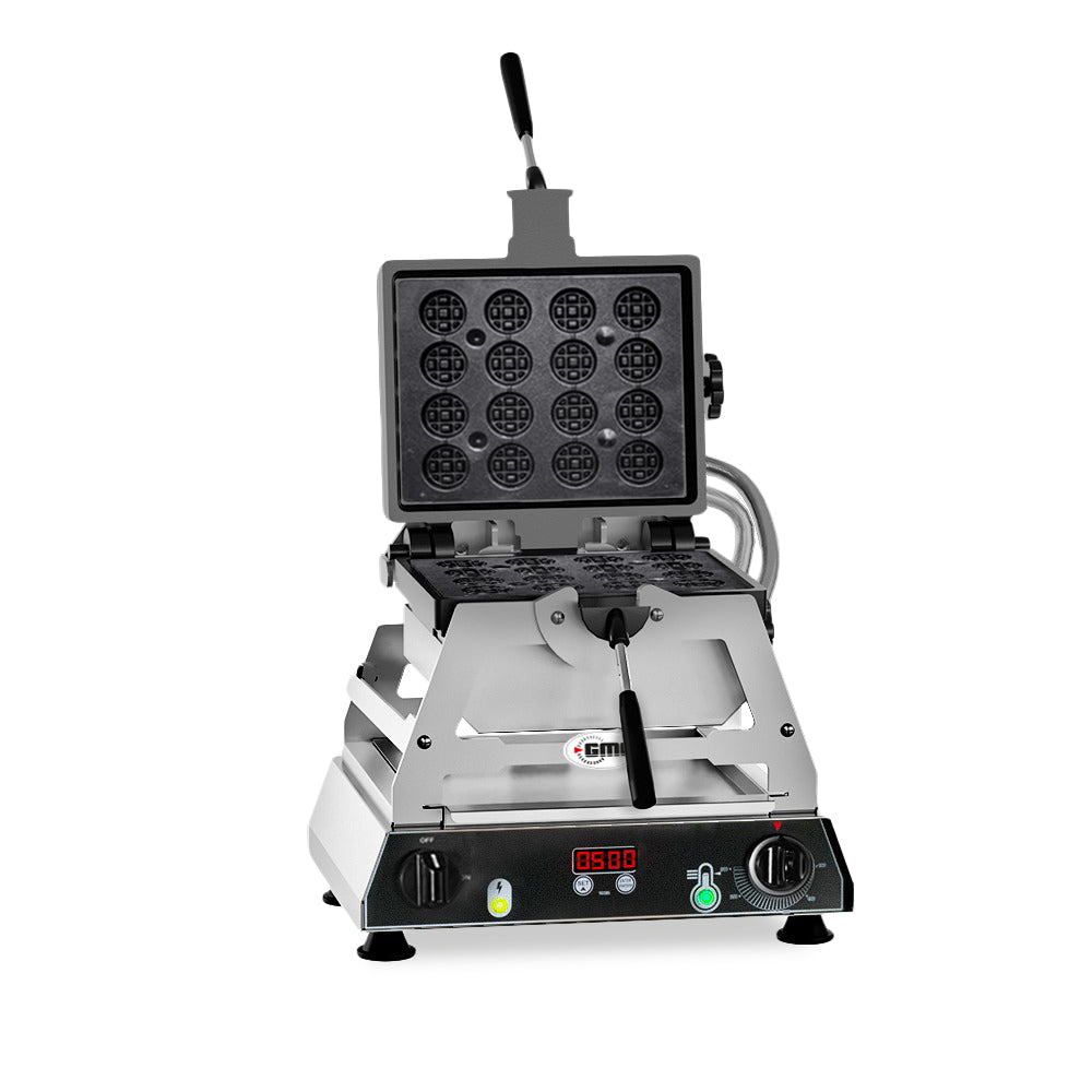 GMG Waffeleisen Rondo, 16x (Durchmesser 5cm), Wechselbare Backplatte aus Gusseisen, 180° drehbar, 50° bis 300°C, Gehäuse