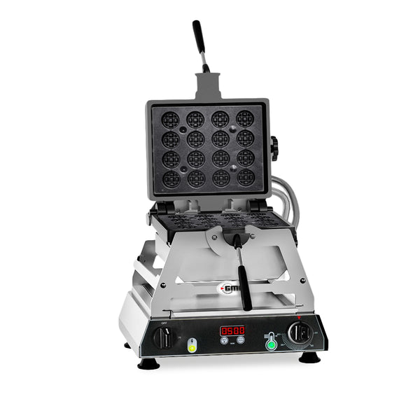 GMG Waffeleisen Rondo, 16x (Durchmesser 5cm), Wechselbare Backplatte aus Gusseisen, 180° drehbar, 50° bis 300°C, Gehäuse