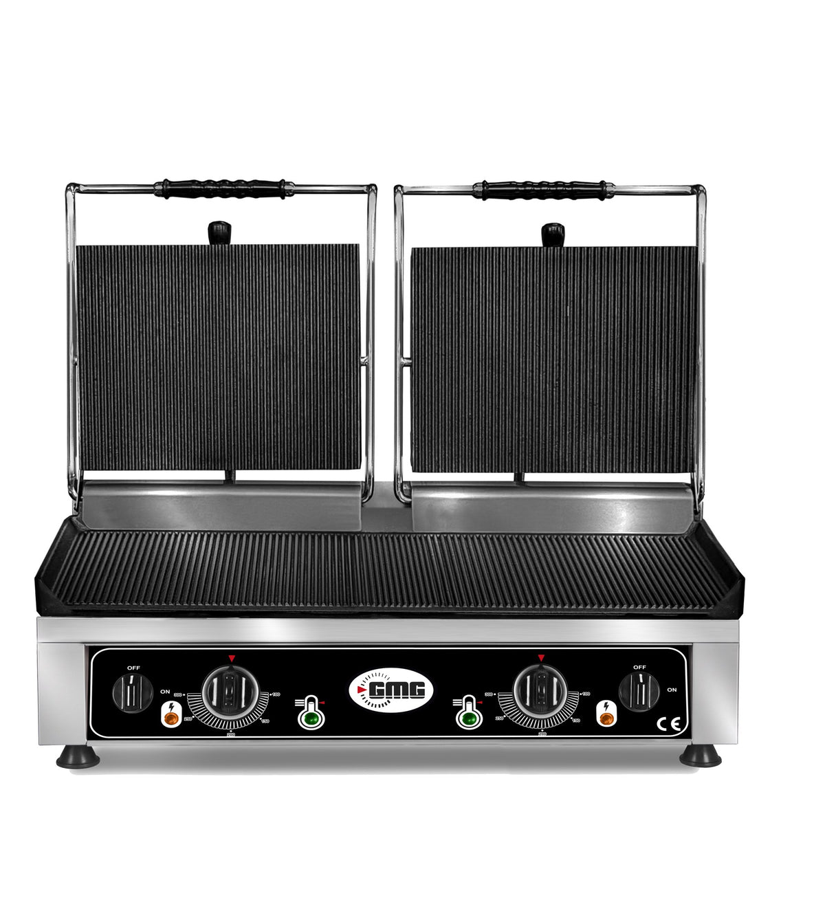 GMG Doppel-Kontaktgrill 60 × 40 cm, oben und unten gerillt, Gusseisen