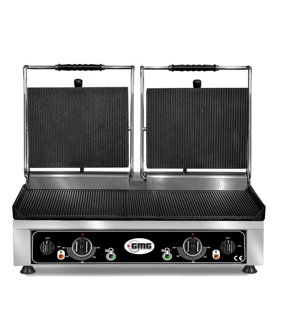GMG Doppel-Kontaktgrill 60 × 40 cm, oben und unten gerillt, Gusseisen