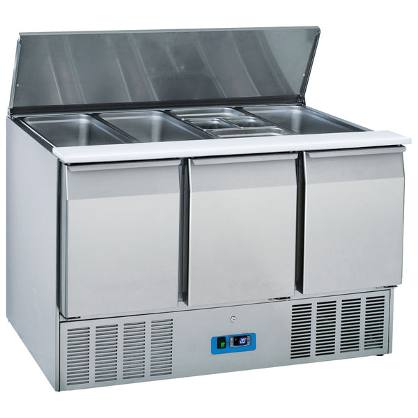 Saladette mit 3 Türen GN 1/1 und Deckel, 12x GN 1/3 h=150 mm, +2°/+10°C