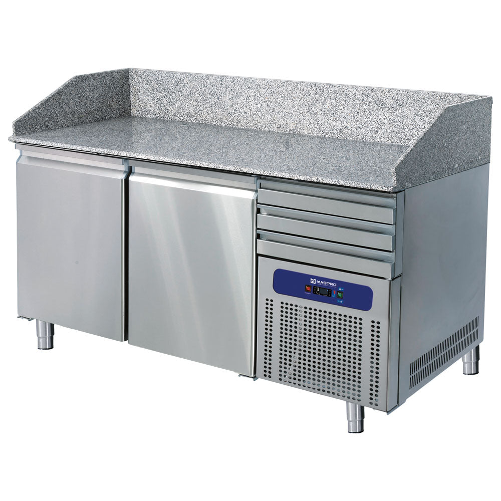 Pizzatisch 1600 mm mit 2 Türen 600x400 mm, 3 Schubladen EN