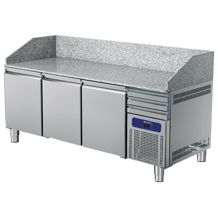 Pizzatisch 2150 mm mit 3 Türen 600x400 mm, 3 Schubladen EN