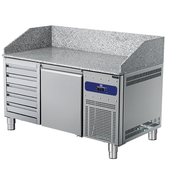 Pizzatisch 1600 mm mit 1 Tür 600x400 mm, 5 Schubladen EN