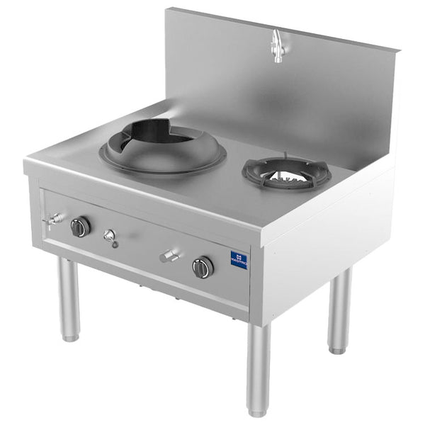 Gas-Wokkochfeld mit 1 Brenner 27,5 kW + 1 Suppenbrenner 9,2 kW, 1 Wasserhahn