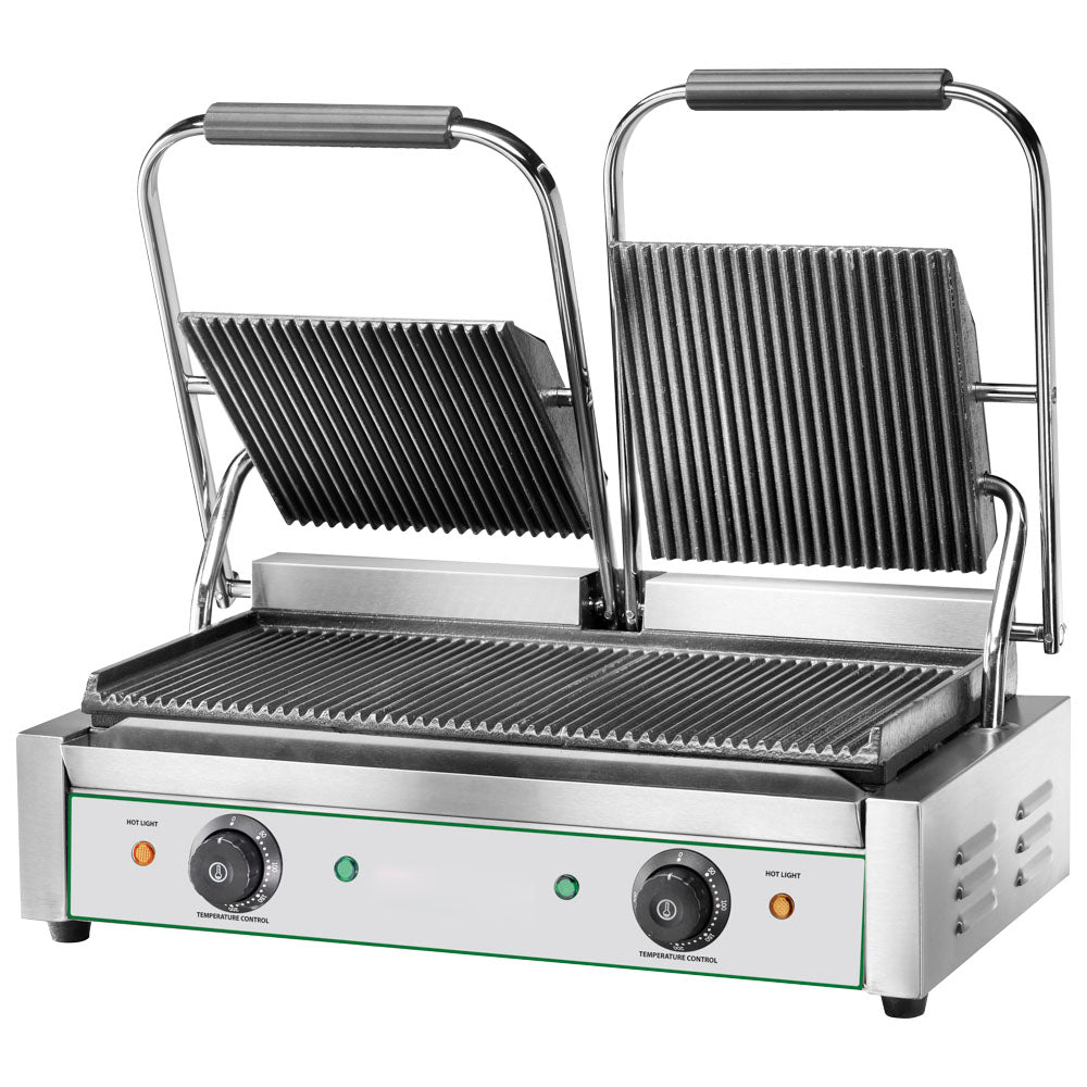 Kontaktgrill mit 2 Gusseisenplatten, gerillt/gerillt, 2x 230x240 mm