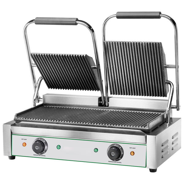 Kontaktgrill mit 2 Gusseisenplatten, gerillt/gerillt, 2x 230x240 mm