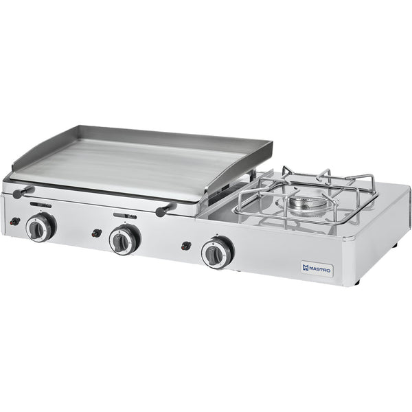 Gas-Kombigrillplatte mit 2 Grillzonen und 1 Gasbrenner, Tischmodell - LPG
