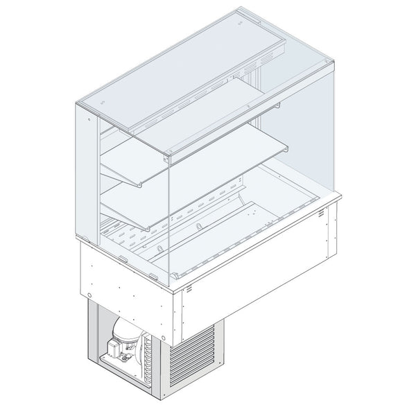 Kühlvitrine 2-etagig auf Umluft-Kühlwanne, eckig, mit Kühlaggregat, kundenseitig geschlossen, 4x GN 1/1
