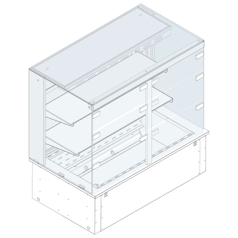 Kühlvitrine 2-etagig auf Umluft-Kühlwanne, eckig, für Zentralkühlung, Klappen kundenseitig, 5x GN 1/1