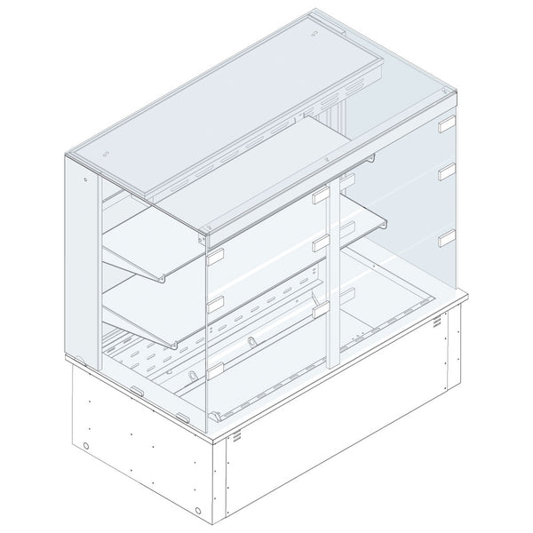 Kühlvitrine 2-etagig auf Umluft-Kühlwanne, eckig, für Zentralkühlung, Klappen kundenseitig, 5x GN 1/1
