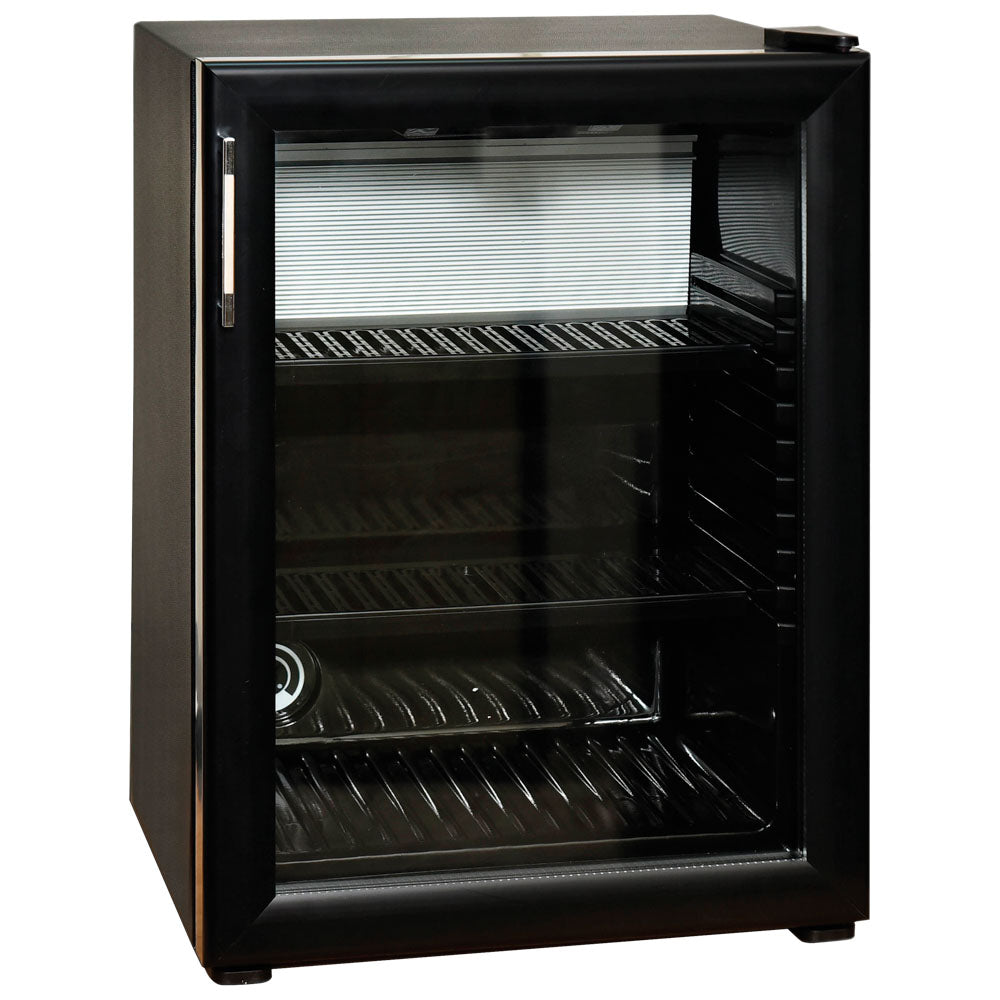 Minibar mit 2 Regalböden und Glastür, schwarz, +4°/+14°C, 35 Liter
