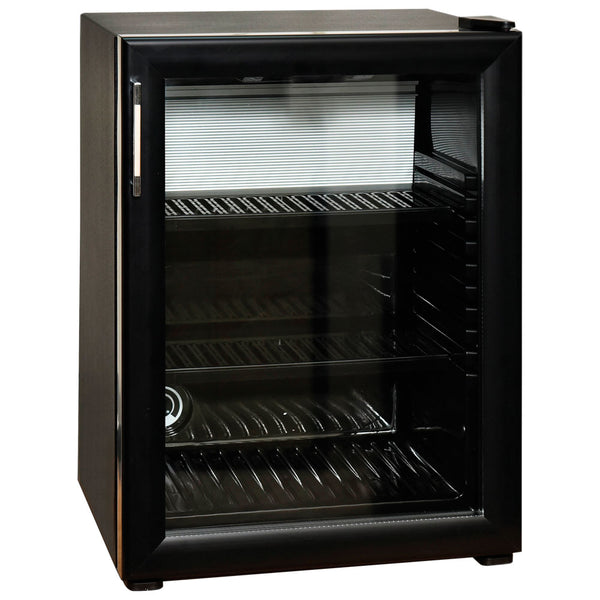 Minibar mit 2 Regalböden und Glastür, schwarz, +4°/+14°C, 35 Liter