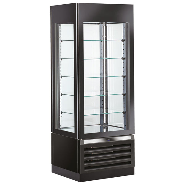 Kühlvitrine für Konditorei mit Umluftkühlung und 5 Glasböden, 700 mm, -2°/+10°C - Schwarz