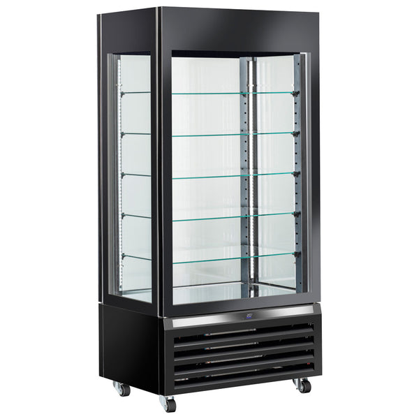 Kühlvitrine für Konditorei mit Umluftkühlung und 5 Glasböden, 900 mm, -2°/+10°C - Schwarz