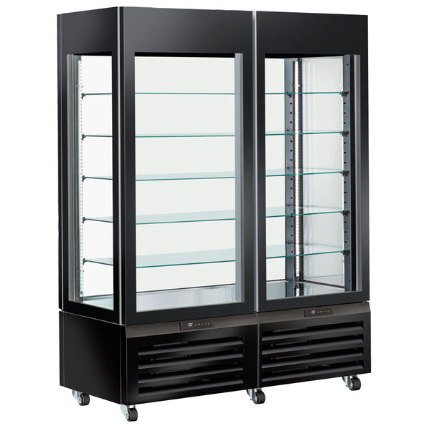 Kühlvitrine für Konditorei mit Umluftkühlung und 5 Glasböden, 1420 mm, -2°/+10°C - Schwarz