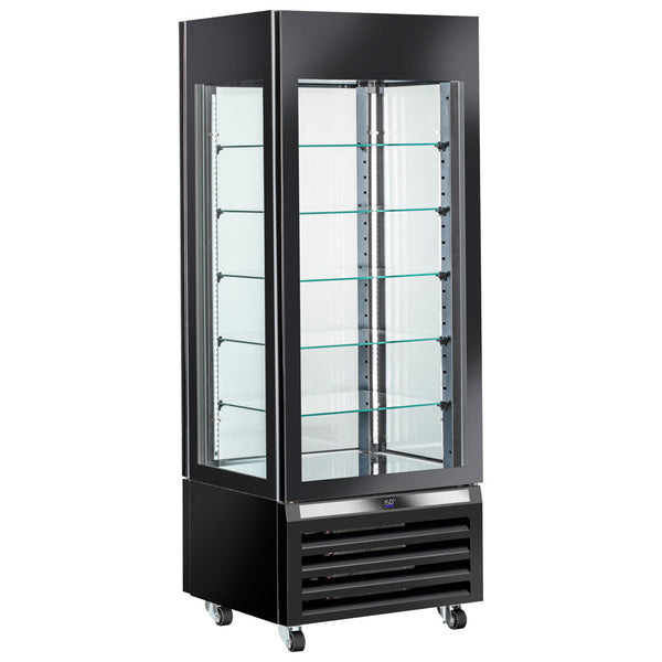 Kühlvitrine für Schokolade mit Umluftkühlung und 5 Glasböden, 700 mm, +15°/+18°C - Schwarz