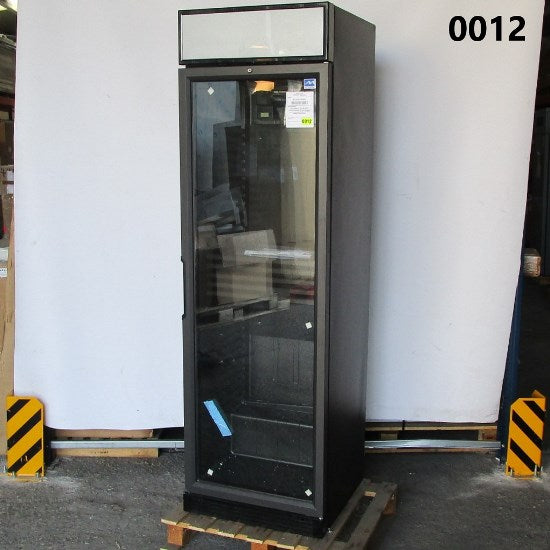 Getränkekühlvitrine 373 Liter mit Glastür und Werbedisplay, 5 Roste, +1°/+10°C, schwarz - BESCHÄDIGT