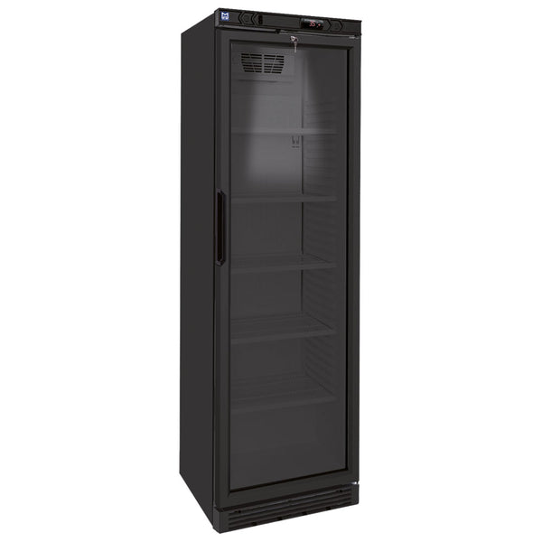 Getränkekühlvitrine 373 Liter mit Glastür und 5 Roste, +1°/+9°C - Farbe schwarz