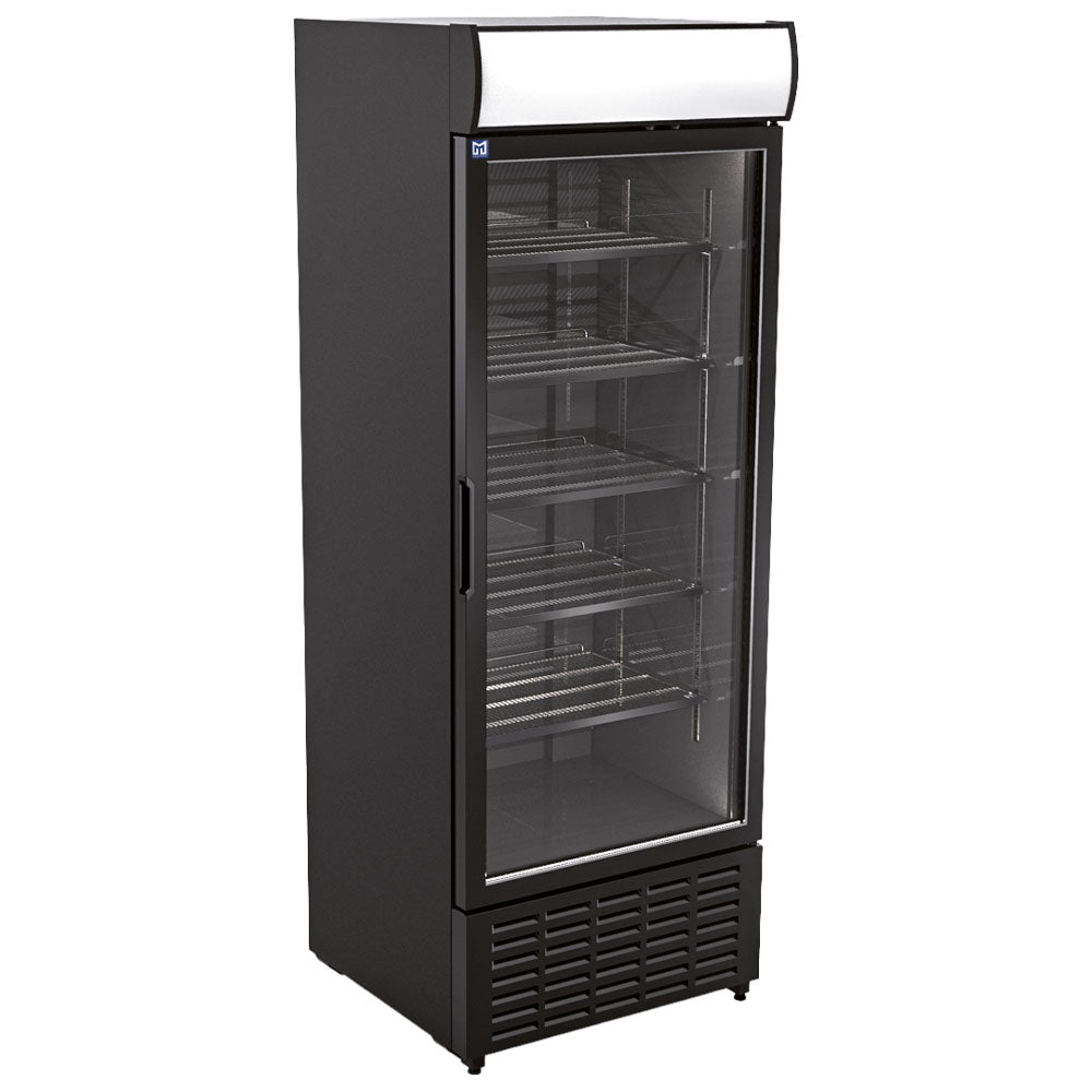Getränkekühlvitrine 707 Liter mit Glastür und Werbedisplay, 5 Roste, +1°/+9°C - Farbe schwarz
