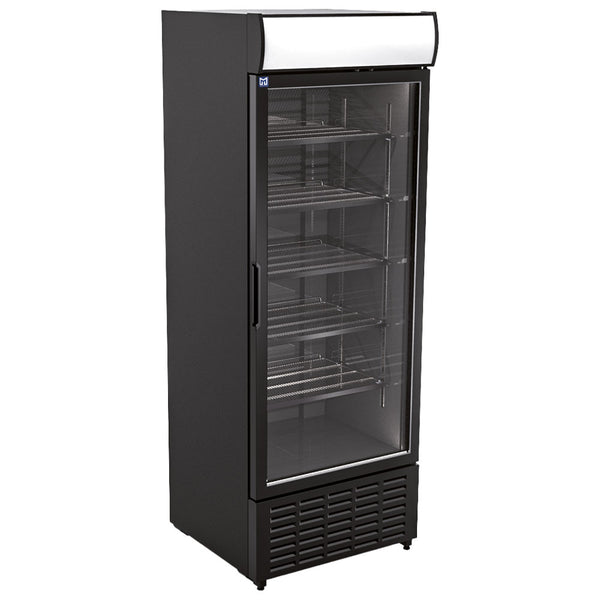 Getränkekühlvitrine 707 Liter mit Glastür und Werbedisplay, 5 Roste, +1°/+9°C - Farbe schwarz
