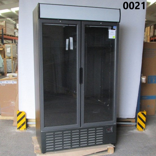 Getränkekühlvitrine 1140 Liter mit 2 Glastüren und Werbedisplay, +1/+10°C - Schwarz - BESCHÄDIGT