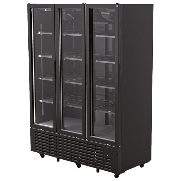 Getränkekühlvitrine 1491 Liter mit 3 Glastüren, 12 Rosten, +1°/+9°C - Schwarz