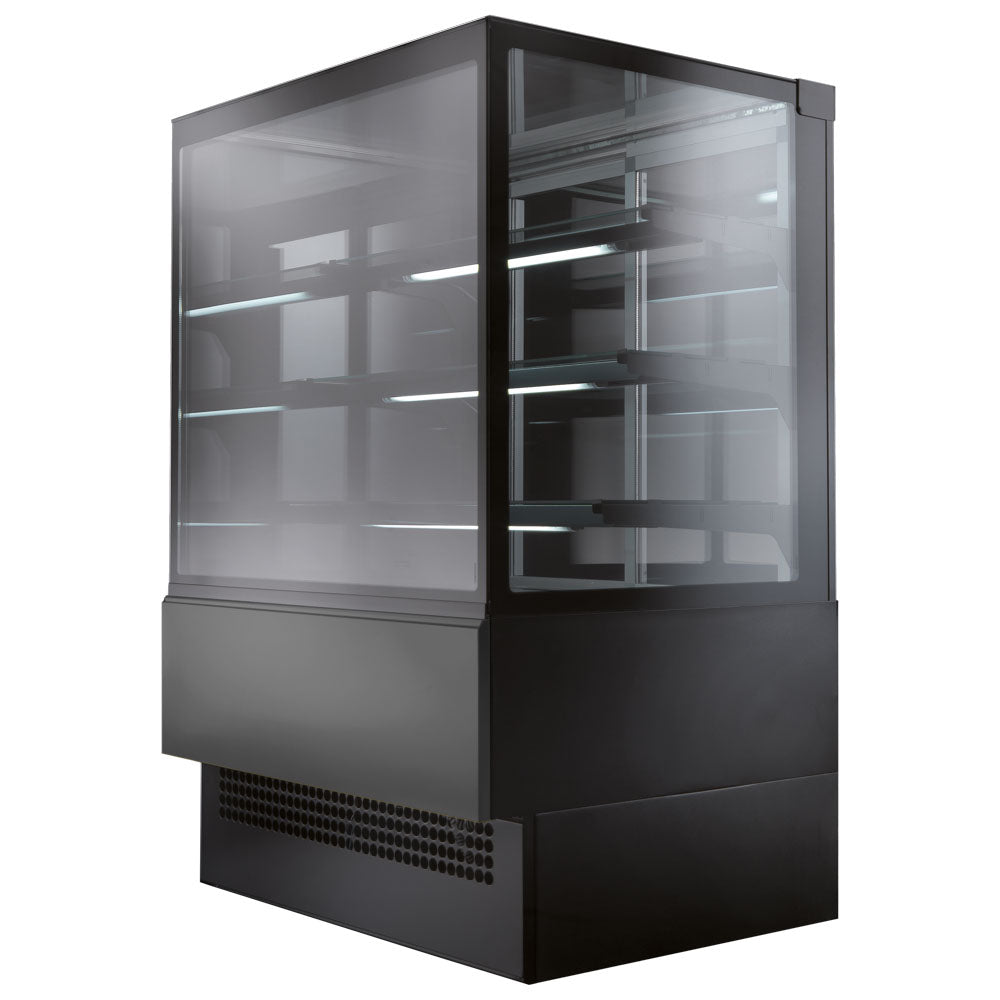 Kühltheke mit 3 Regalböden und gerader Frontverglasung, Umluft, +4°/+8°C, B=1805 mm - RAL9005