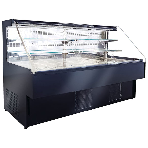 Kühltheke für Selbstbedienung mit 2 Regalböden, Umluft, Wandmodell, +2°/+ 4°C, B=2500 mm - Schwarz